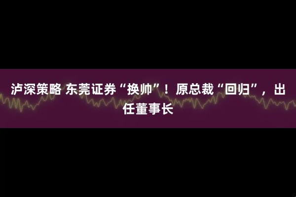 泸深策略 东莞证券“换帅”！原总裁“回归”，出任董事长